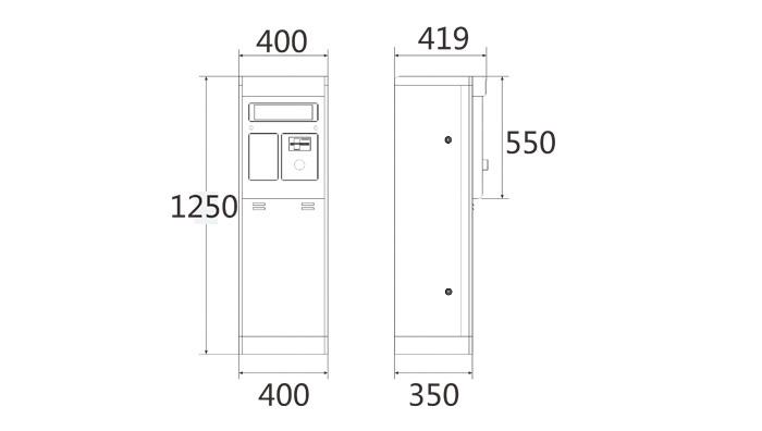C型出票/出卡簧色出口控制機(jī)尺寸圖