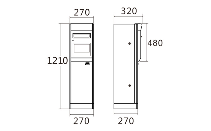 A型出入口控制機(月卡)尺寸圖